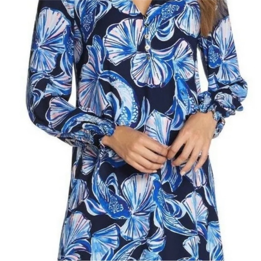 Blue Brynle Floral Long Sleeve Dress in Twilight Blue